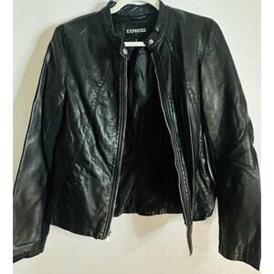 Express Women's Faux Leather Black Moto Jacket Size Medium